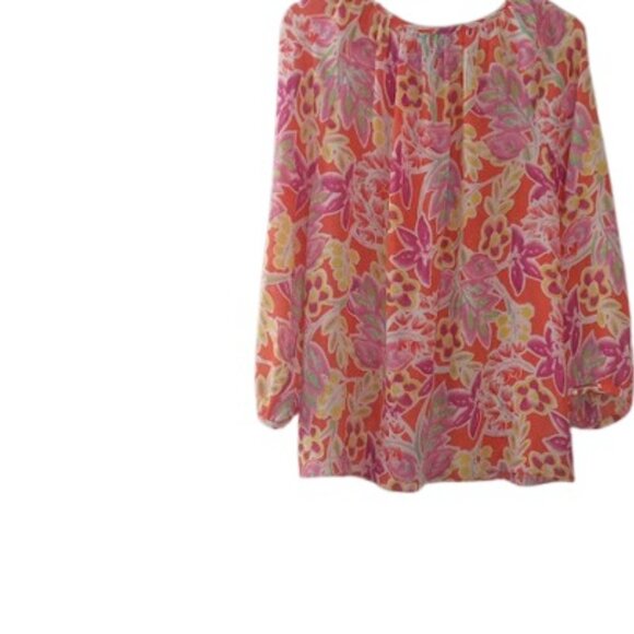 CHAPS Womens 2 Piece Skirt Set Pink Floral Ruffle Tiered Chiffon Petite XL - Picture 4 of 6